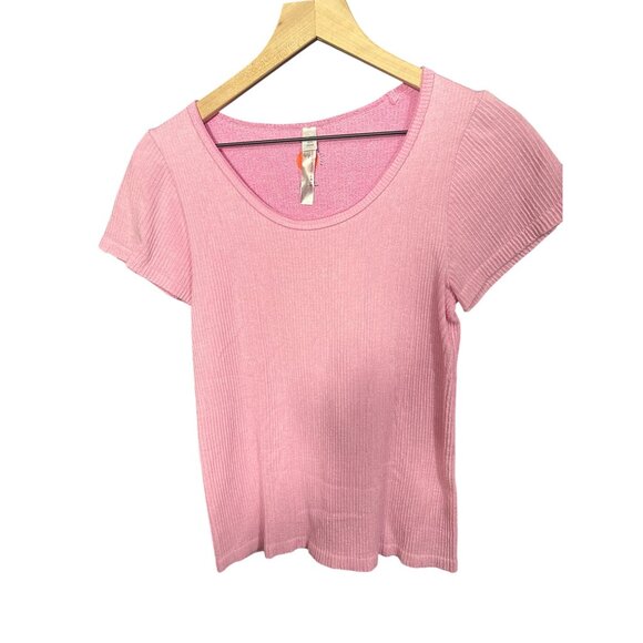 Daily Practice By Anthropologie Womens Ribbed Pink Short Sleeve Top M - Picture 1 of 6